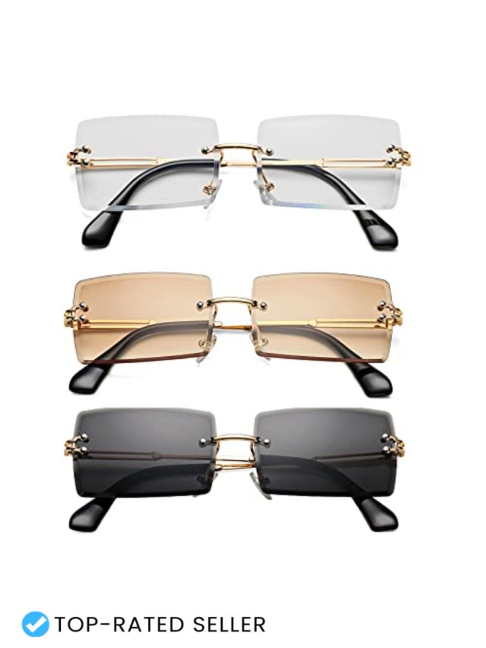 Rectangle Rimless Metal Sunglasses UV400 Unisex Adults